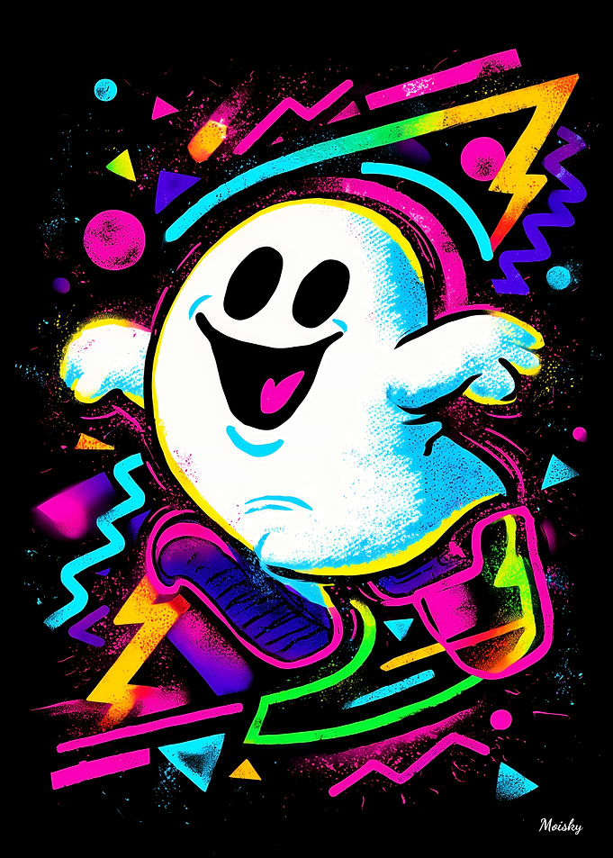 Neon Pop Ghost Retro 90s Halloween Wall Art