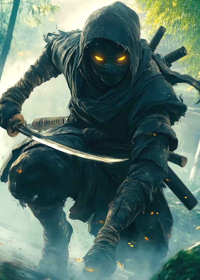 Hooded Ninja with Glowing Eyes