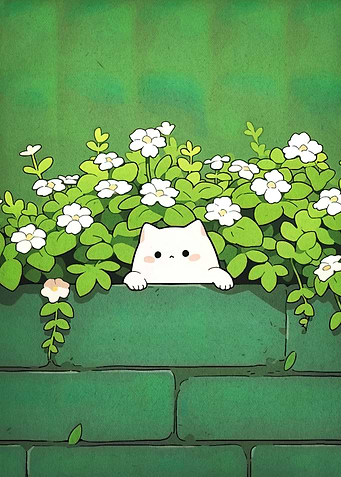 Cute Cat Peeking Over Green Wall