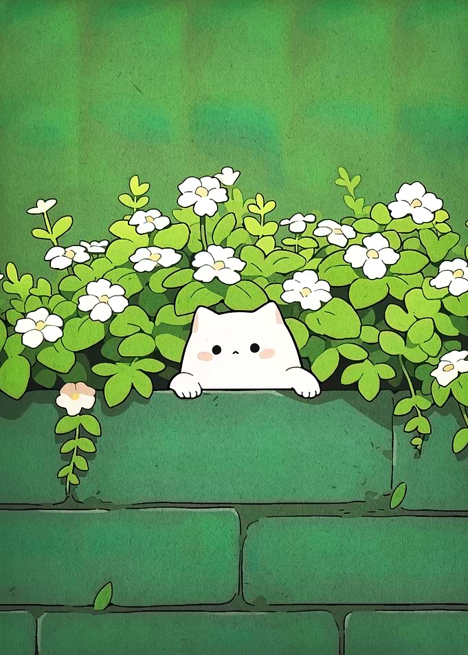 Cute Cat Peeking Over Green Wall