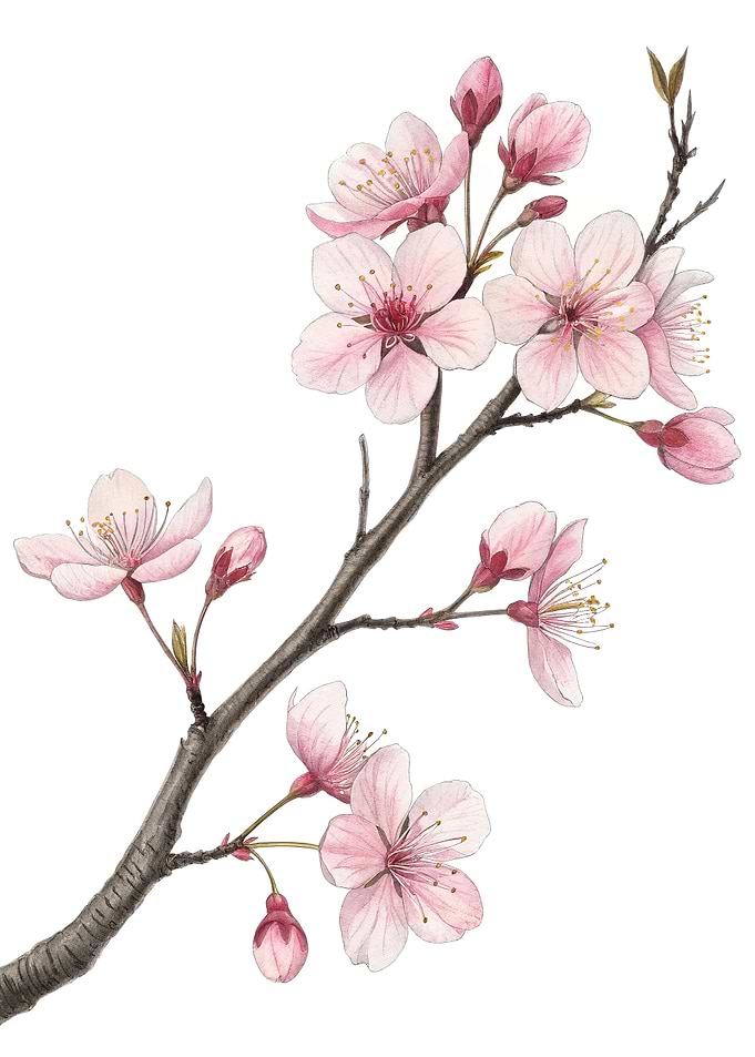 Cherry Blossom Branch - Minimalist Botanical Flower