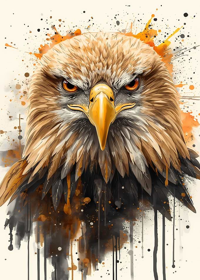 Eagle Portrait with Watercolor Splatter