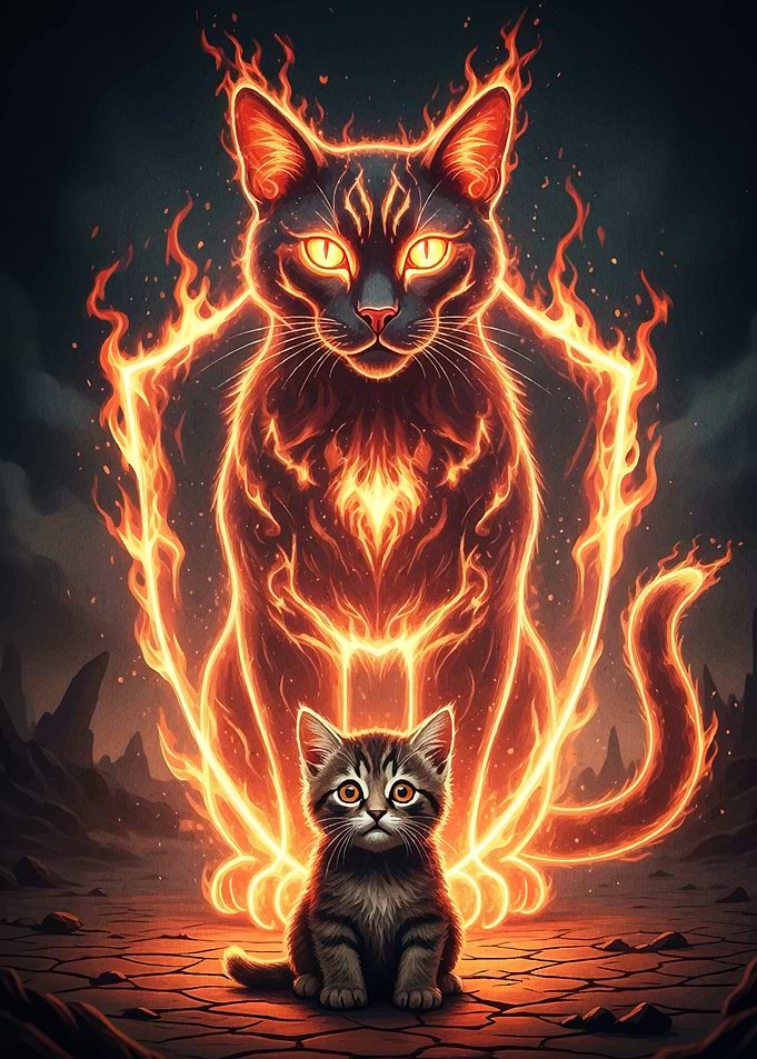 Fiery Cat Guardian Kitten