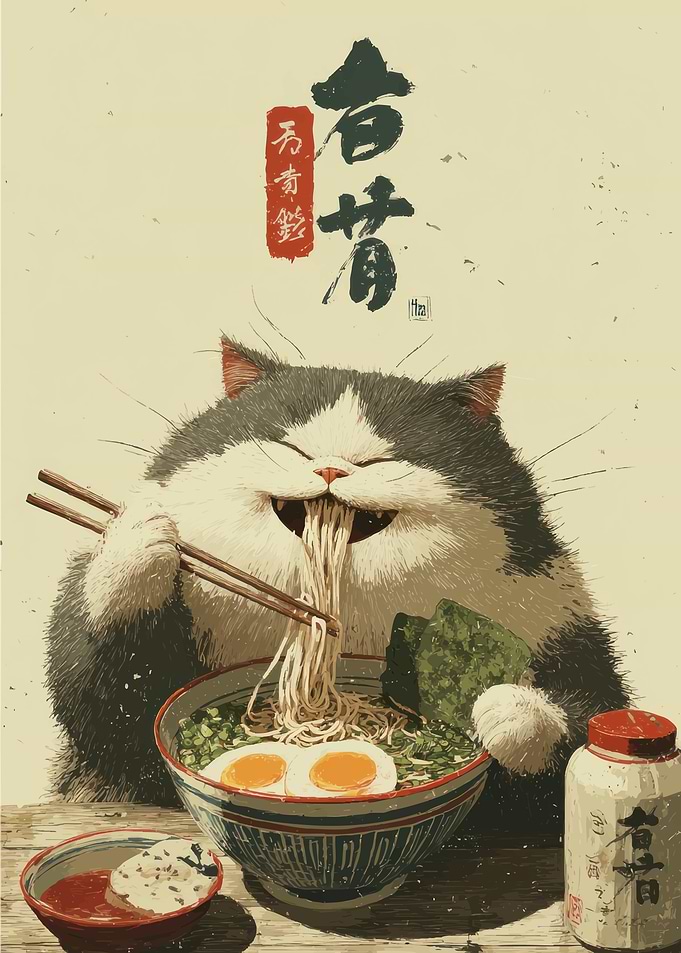 Cat Eating Ramen