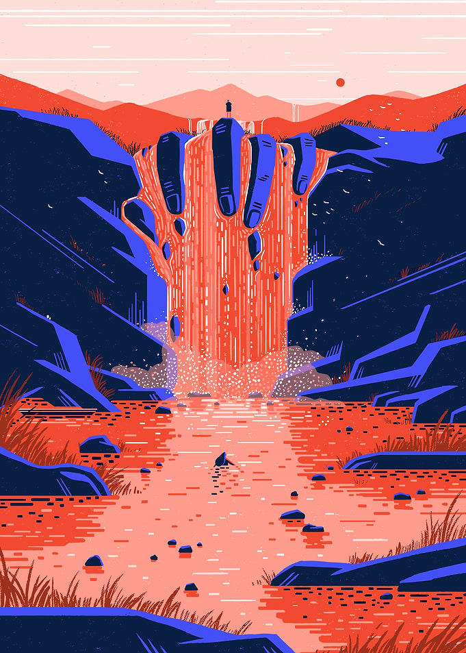 Surreal Landscape with Finger Waterfall