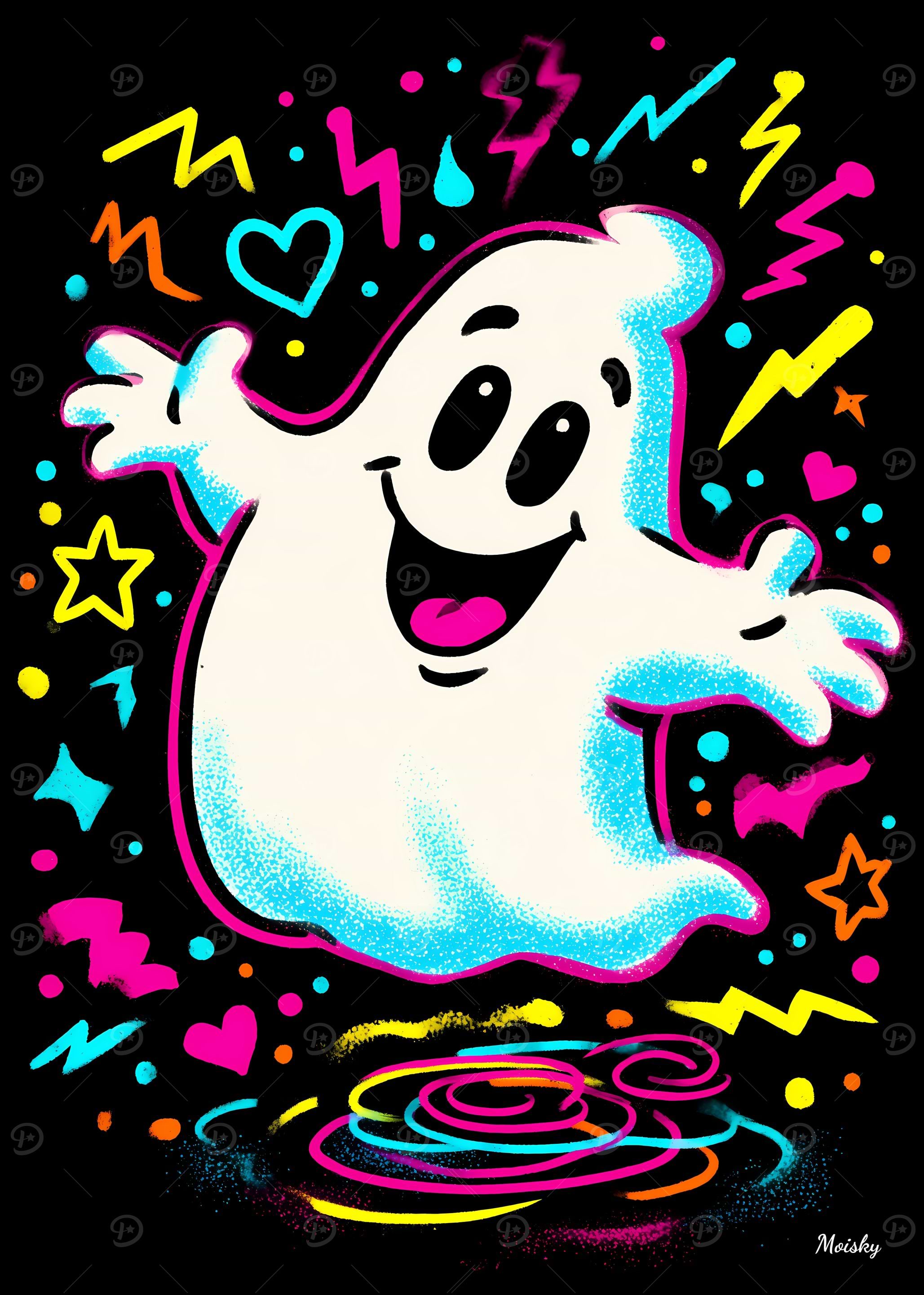 Neon Pop Ghost Retro Halloween Colorful Wall Art
