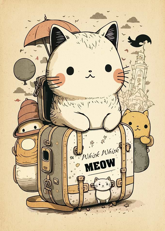 Cute Cat Travel Adventure Illustration