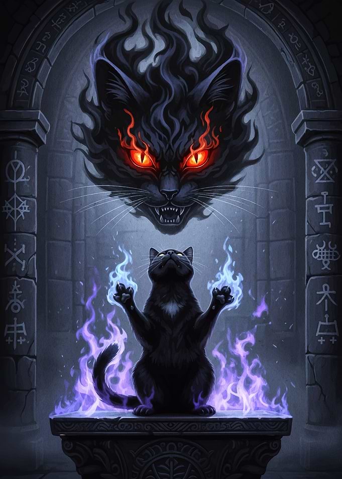 Mystical Cat Fiery Guardian