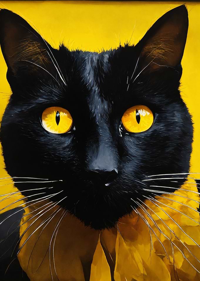 Black Cat with Yellow Eyes Portrait
