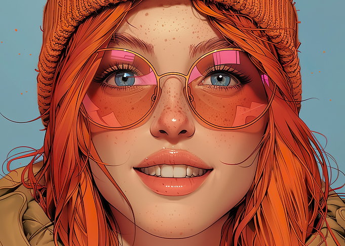 Redhead Anime Girl with Glasses and Beanie