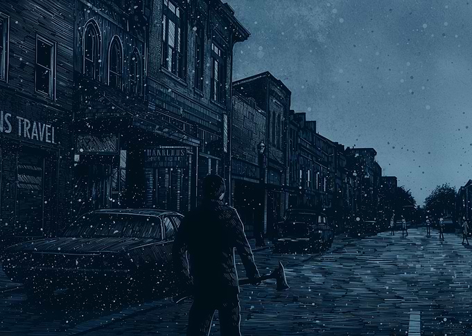 Axe Man in Snowy Town