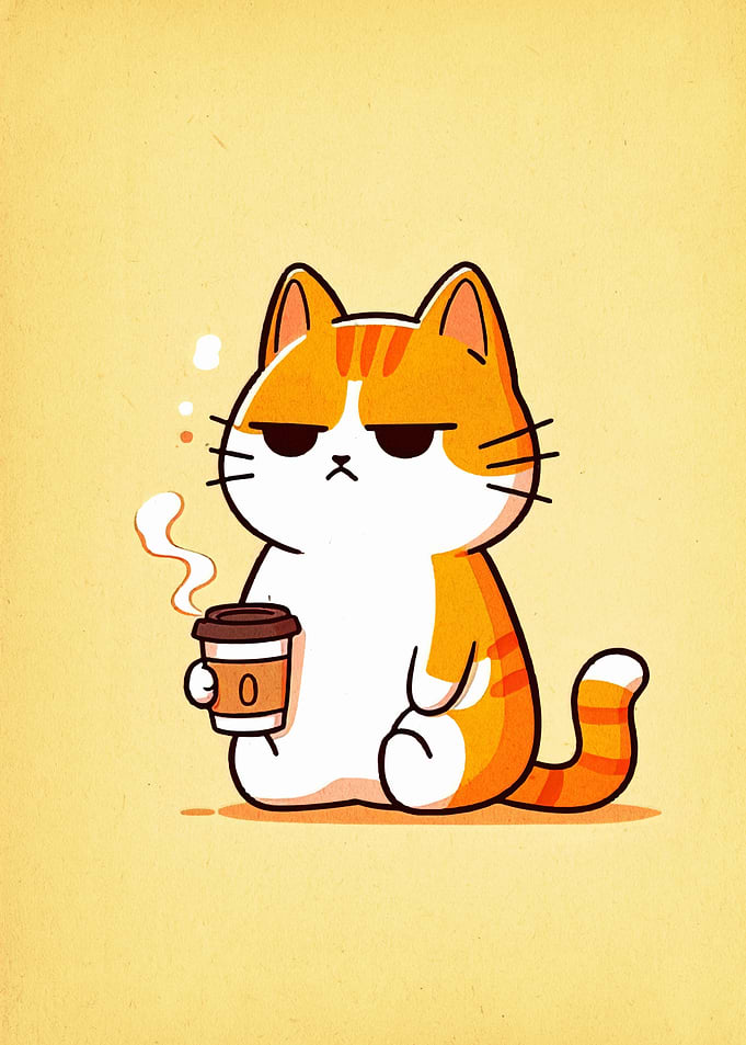 Grumpy Cat with Coffee Cartoon