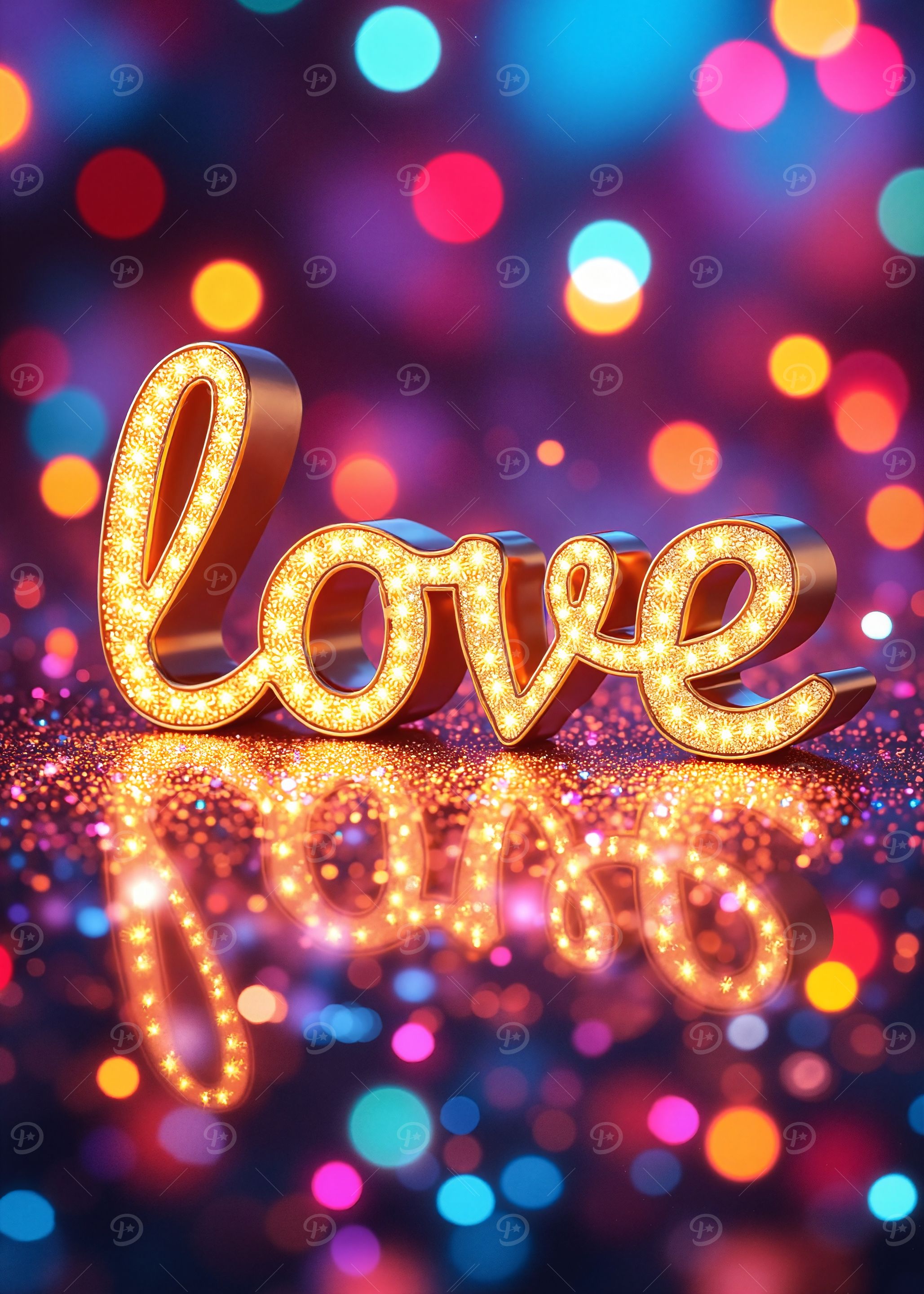 Illuminated Love Sign with Bokeh Background