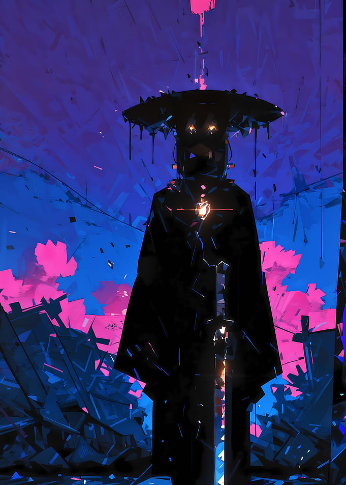 Abstract Figure in a Cyberpunk Landscape