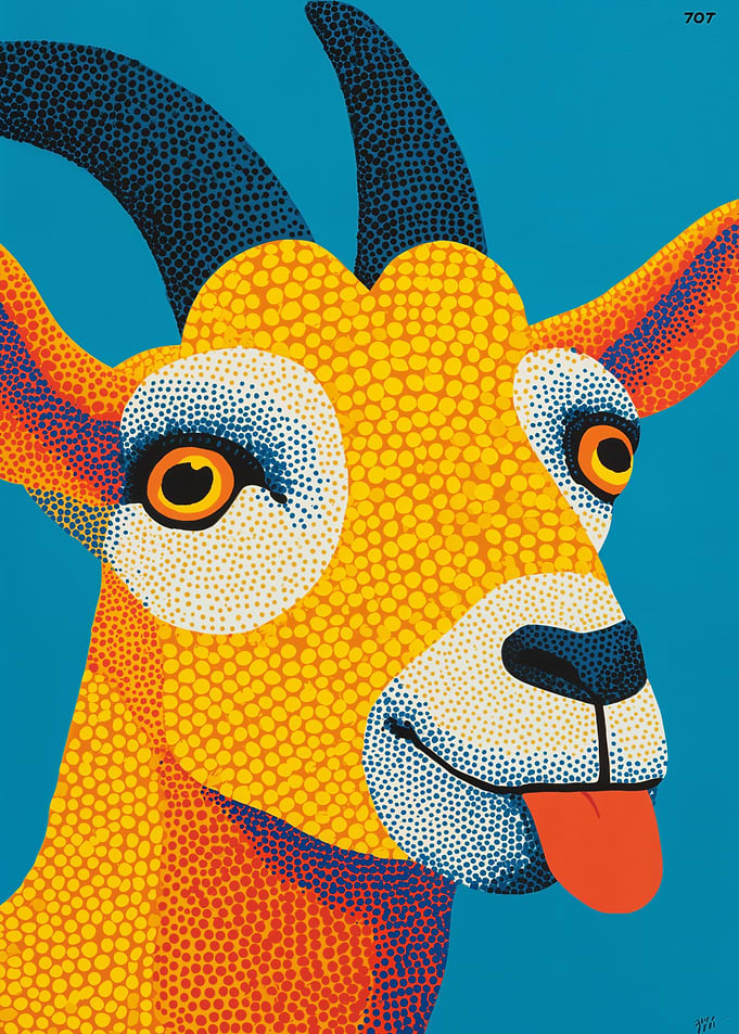 Colorful Goat Portrait with Polka Dots