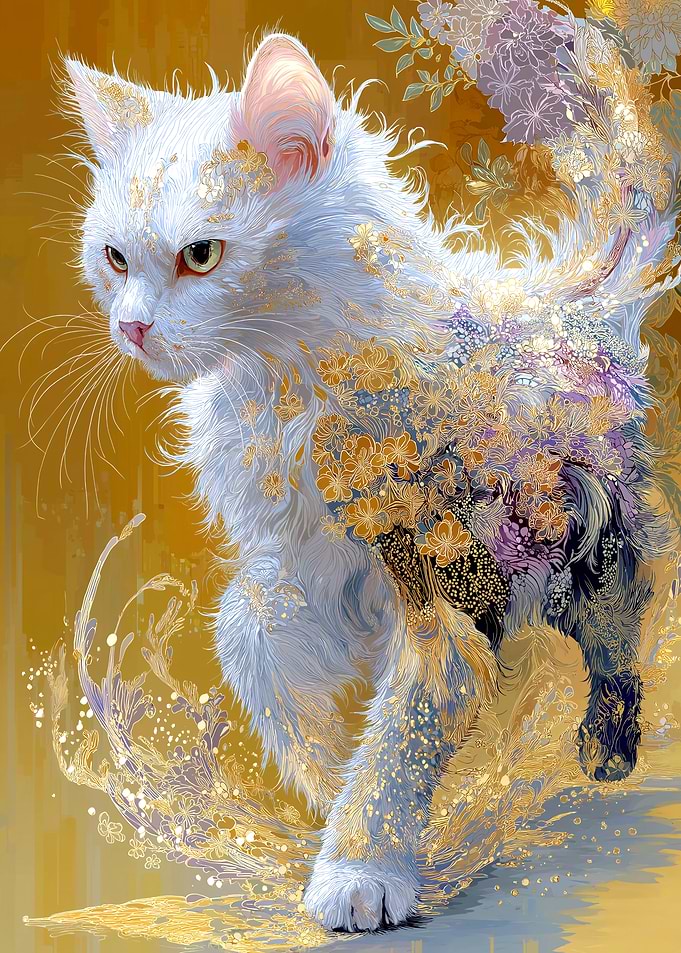 Floral White Cat Digital Art
