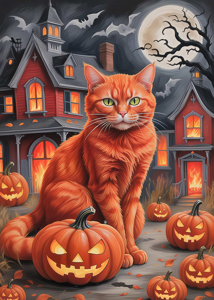Haunted House Ginger Cat – Spooky Cute Art
