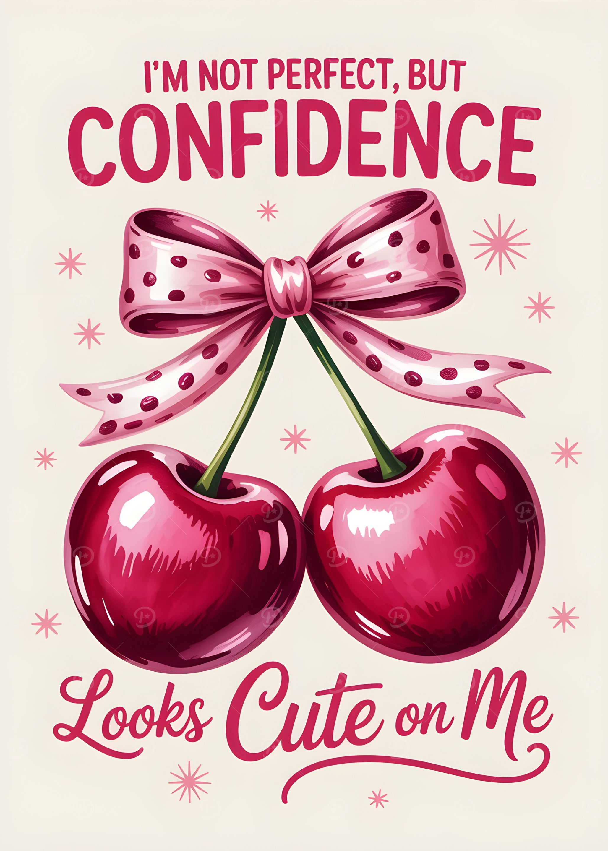 Cherries with Bow and Text