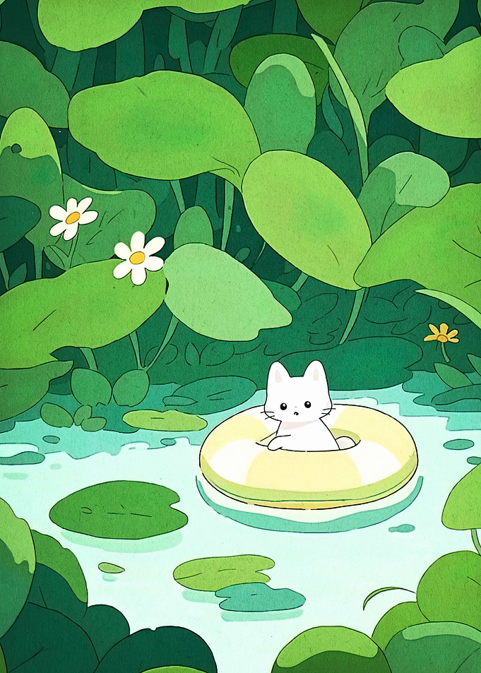 Cat in a pool floatie