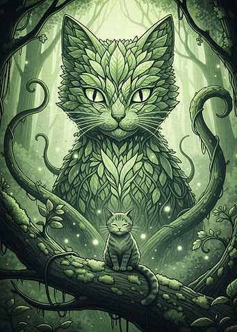 Green Forest Cat Guardian