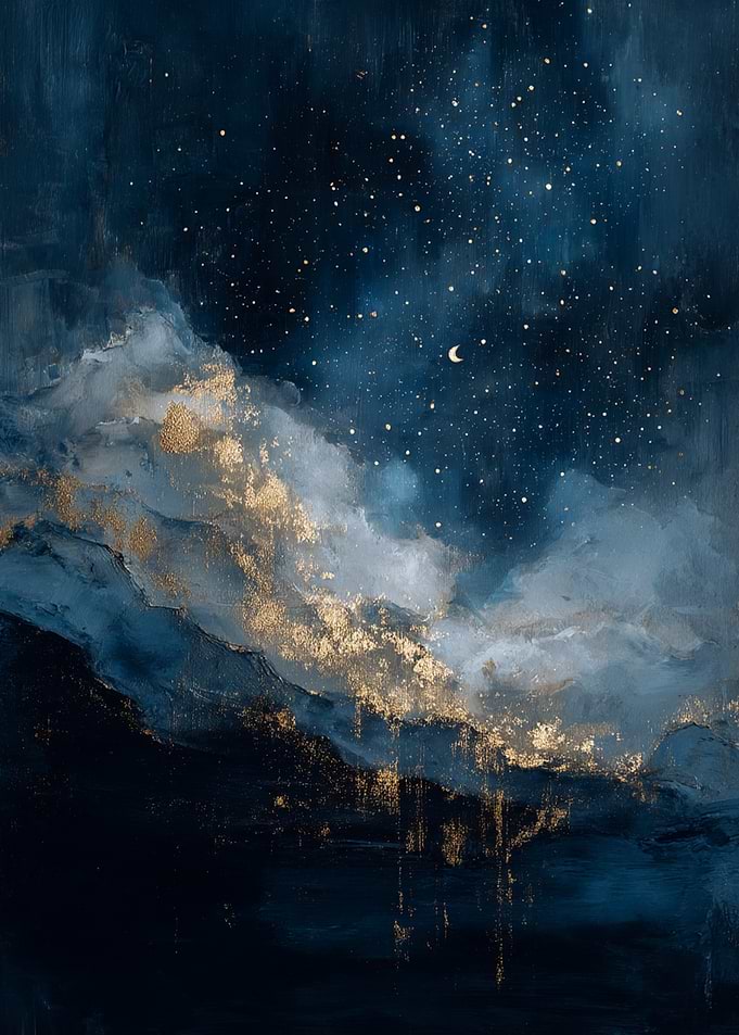 Abstract Night Sky with Golden Accents