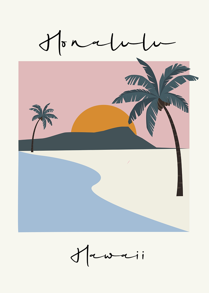 Honolulu Hawaii Minimalist Beach Sunset Art
