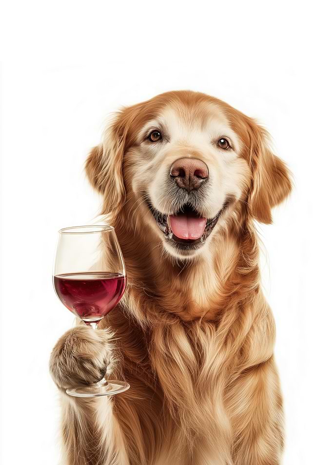 Golden Retriever with Wine Glass