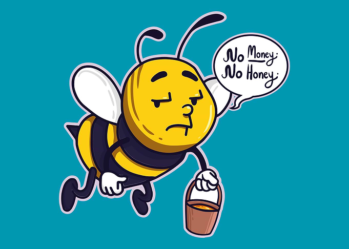 Sad Bee with Empty Honey Bucket