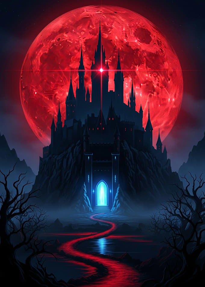 Dark Castle Under a Blood Moon