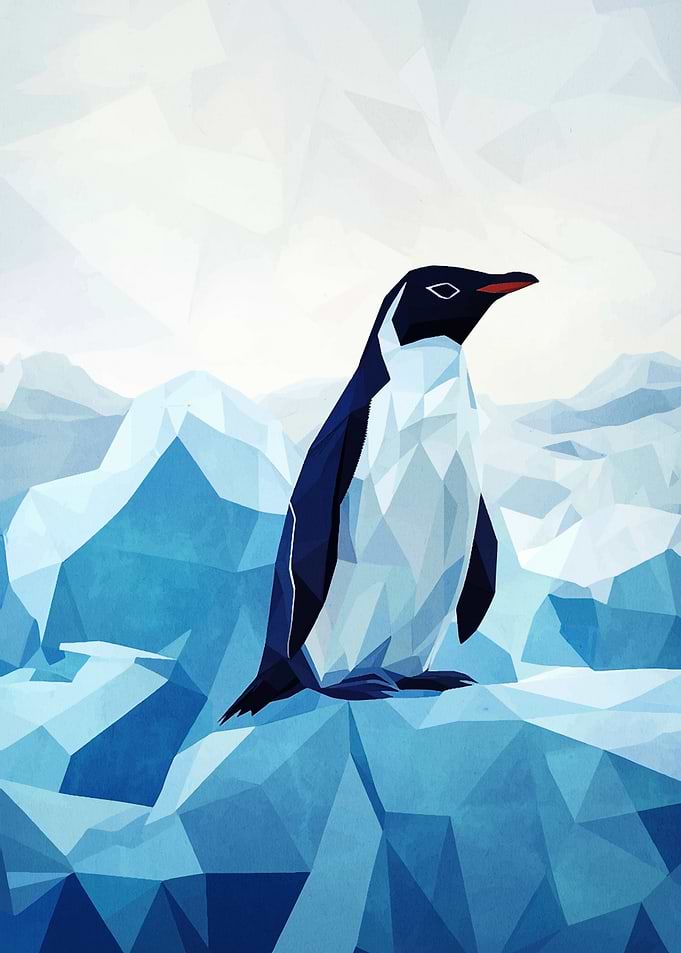 Geometric Penguin on Iceberg Illustration