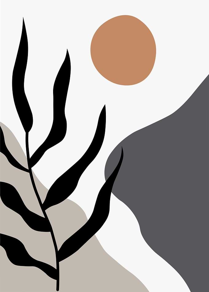 Minimalist Abstract Plant and Sun Art