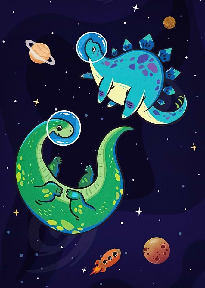 Dinosaurs Space Cartoon