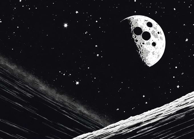 Monochrome Moonscape with Stars