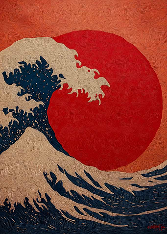 Great Wave and Rising Sun Painting
