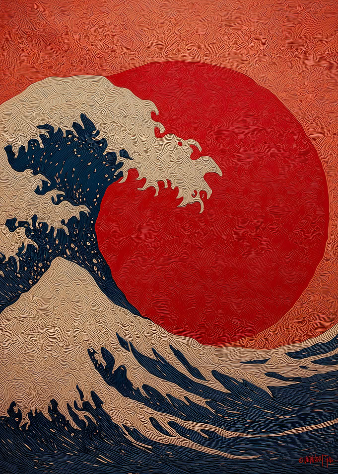Great Wave and Rising Sun Painting