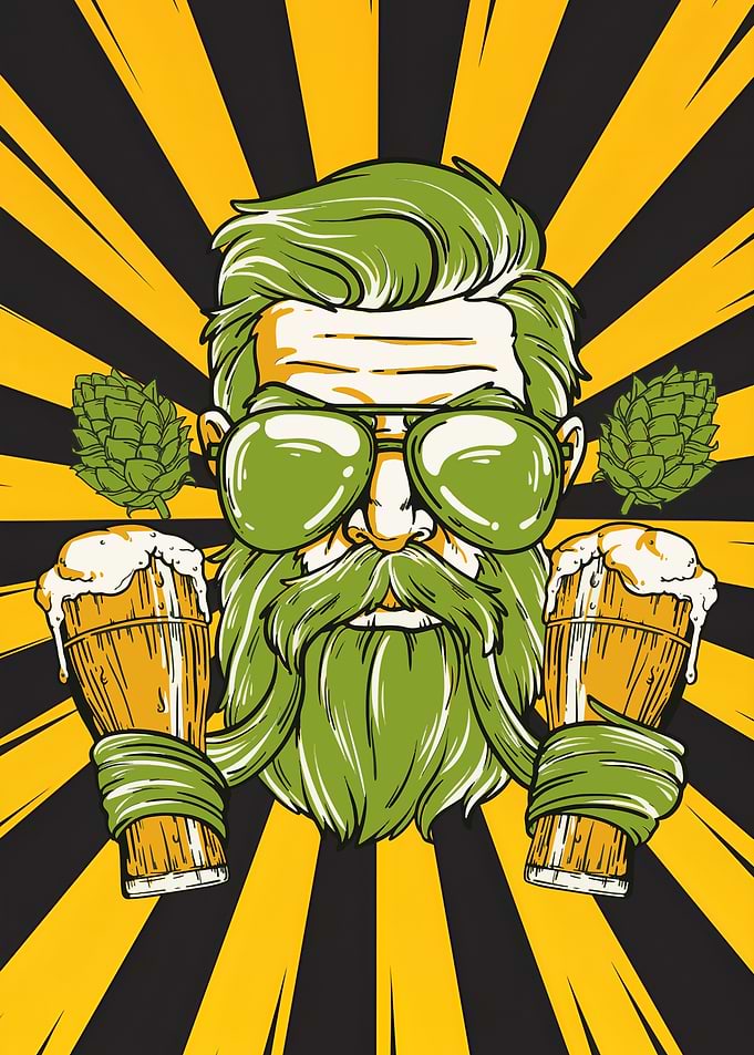 Beer Lover with Green Beard and Beer