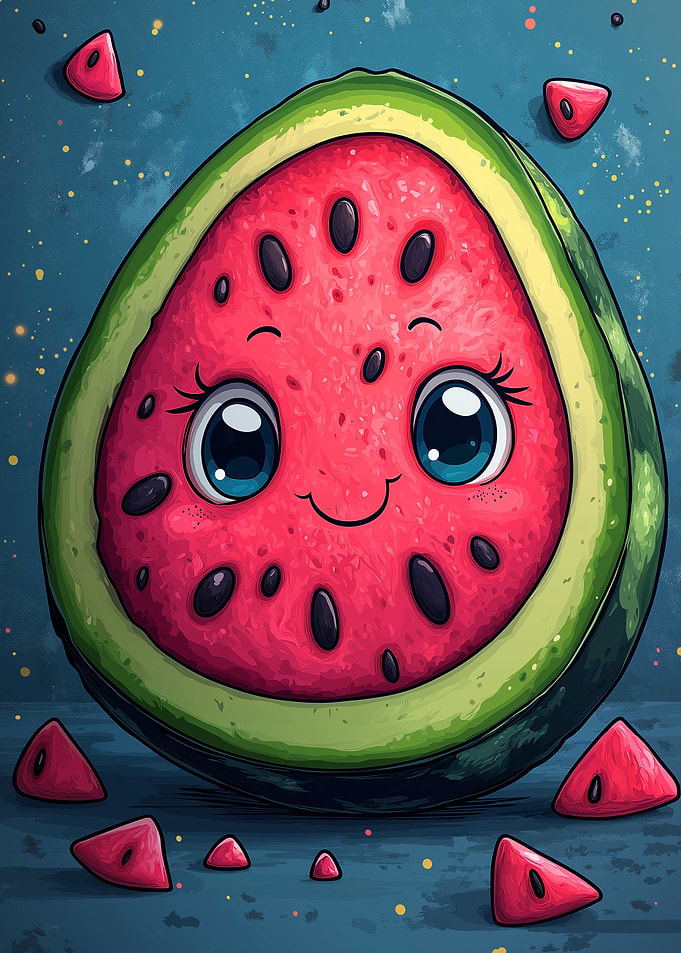A cute cartoon watermelon with a smiling face