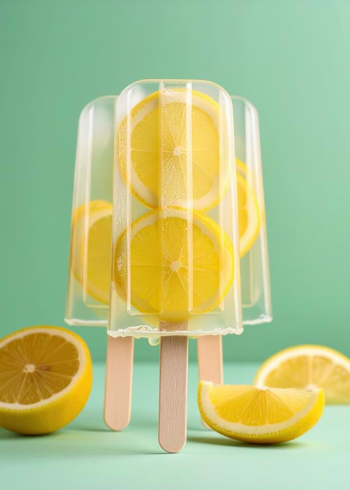 Lemon Popsicles on a Mint Background