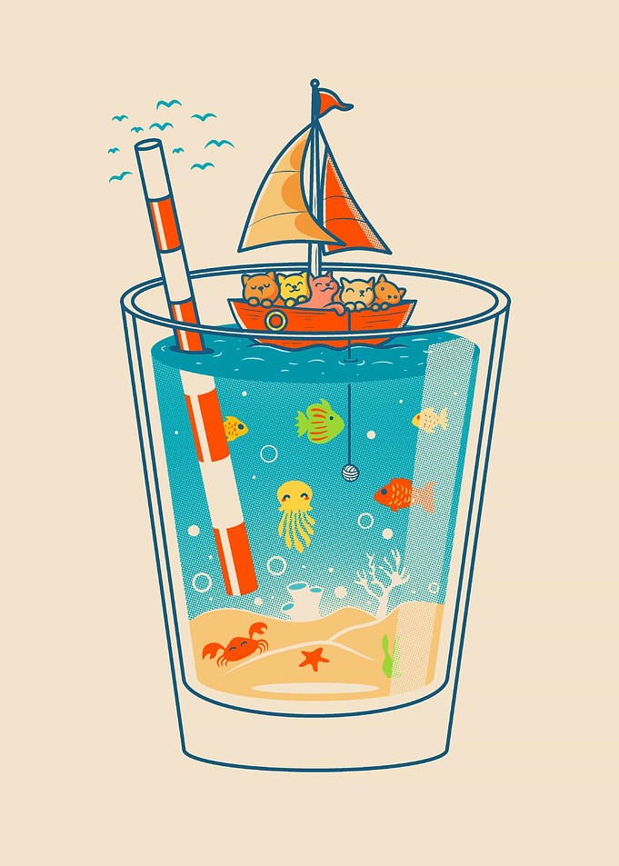 Ocean in a Glass with Cats