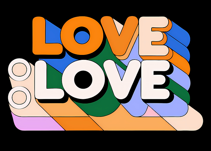 Retro Love Typography on Black Background