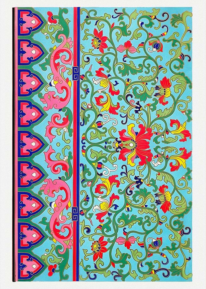 Floral Asian Pattern with Dragon Border