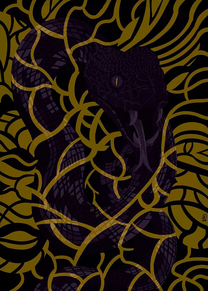 Coiled Snake with Golden Vines