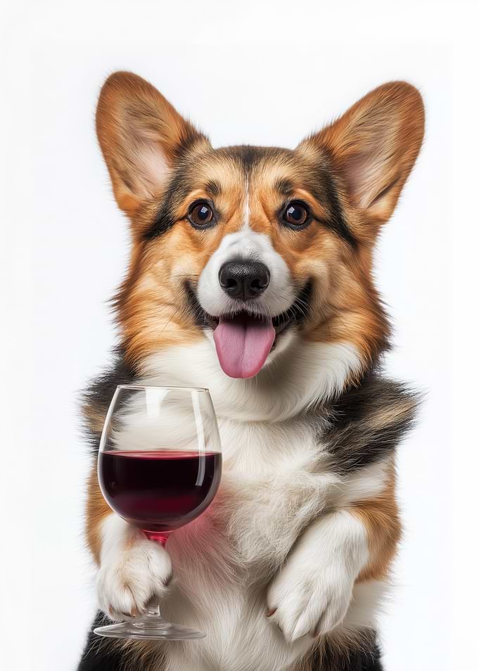 Corgi with Wine Glass