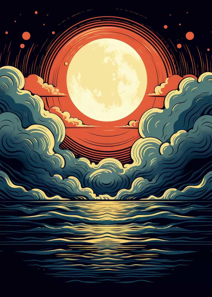 Full Moon Over Ocean Digital Art