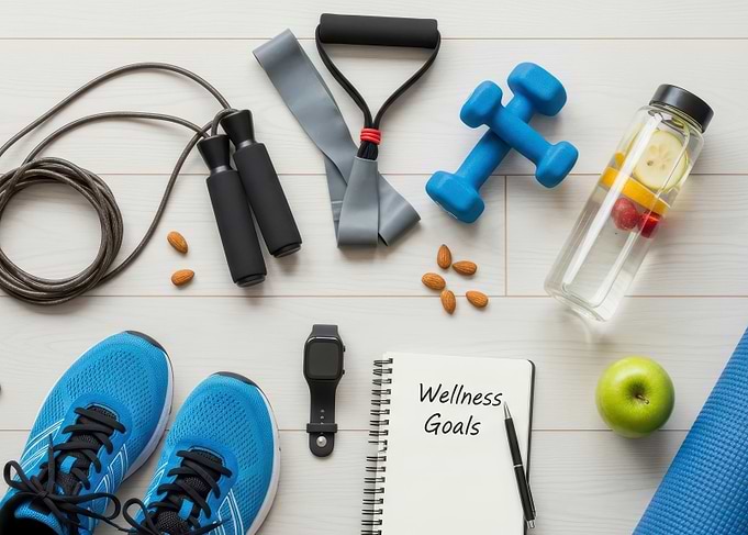 Fitness and Wellness Goals Flat Lay