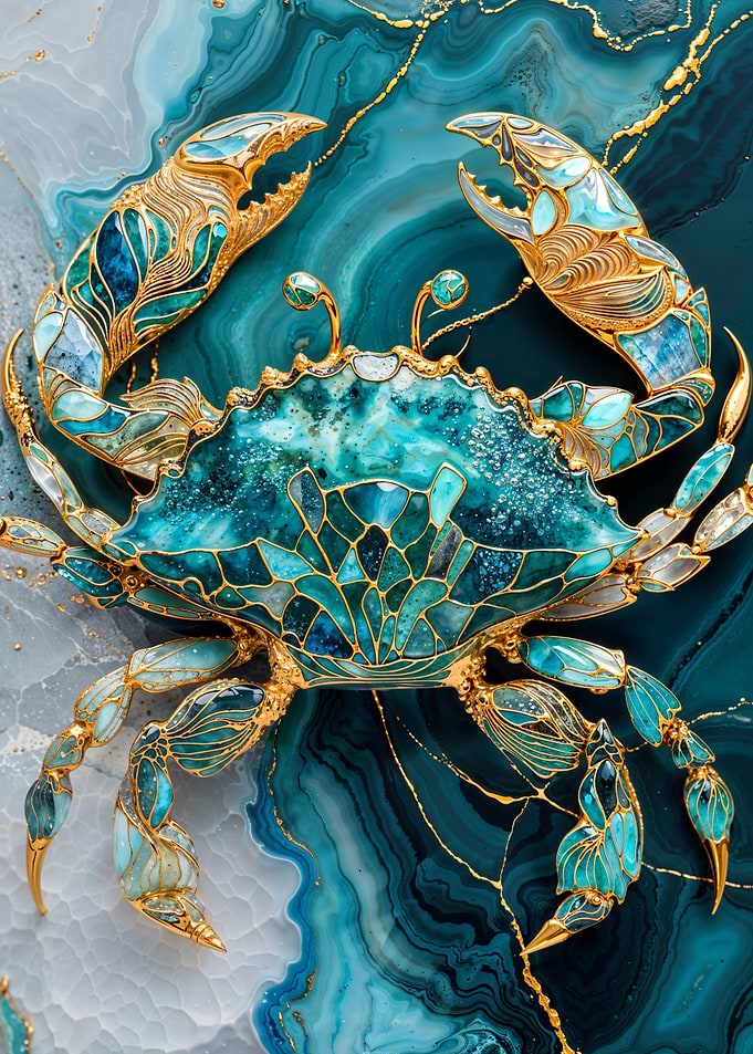 Ornate Crab on Marble Background