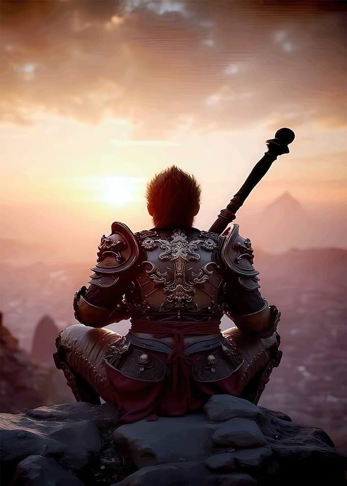 Monkey King Contemplation at Sunset
