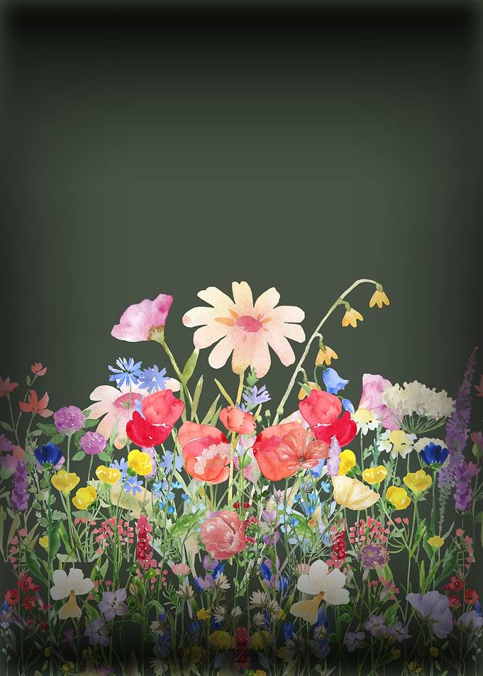 Watercolor Wildflower Meadow on Dark Background