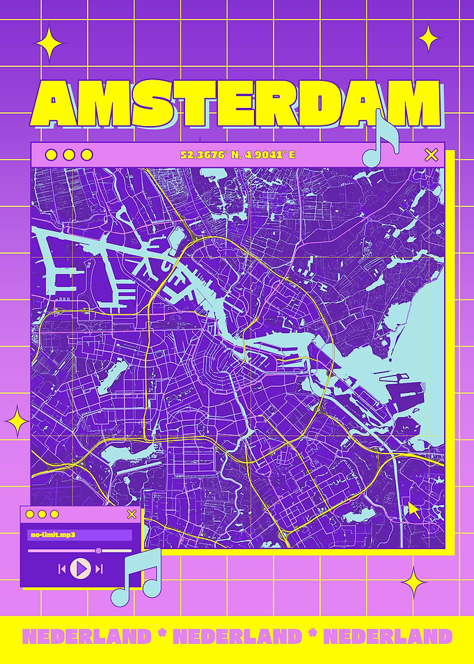 Amsterdam Map Art - Retro Aesthetic