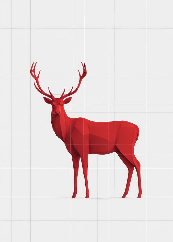 Red Low-Poly Stag — Minimal Geometric Deer Sculpture Print